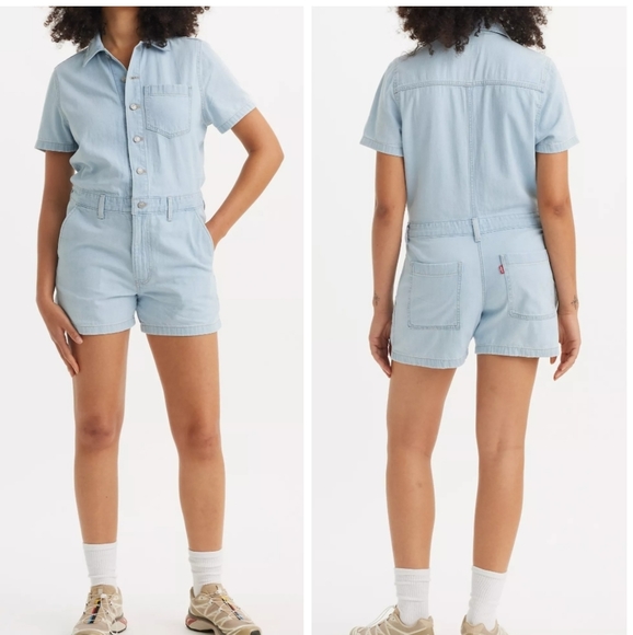 Levi's Pants - NWT Levi's Short-Sleeve Heritage Romper, Light Wash Denim, Relaxed, Sz Large.